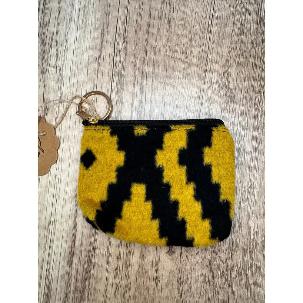 Set of 3 Coin Purses Small Accessory Bags Yellow Black Flowers Hearts Cute Set